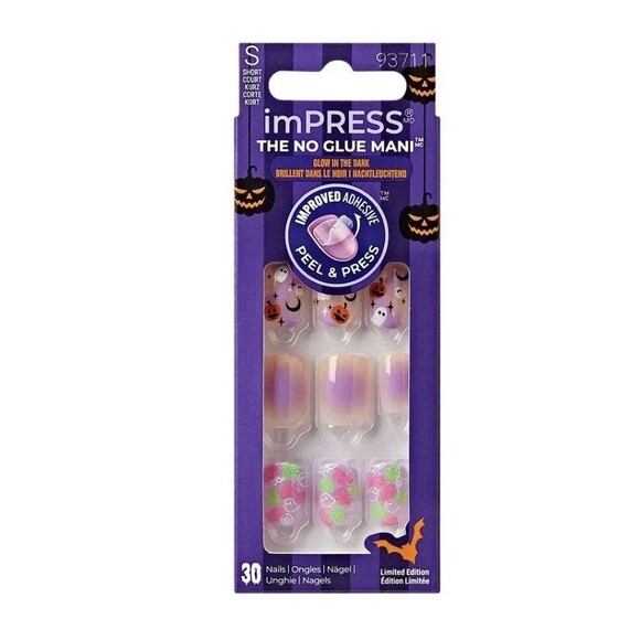 Kiss Impress No Glue Mani Press-On Glow In The Dark Halloween 30ct Size Small - Picture 1 of 7